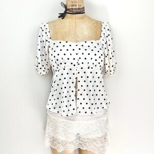 Womens L Polka Dot Puff Sleeve Blouse Coquette Minimalist Pinup Preppy